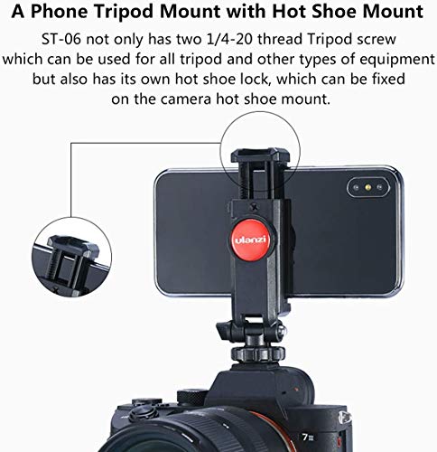 ULANZI ST-06 Camera Hot Shoe Phone Holder Flexible Phone Tripod Mount Adapter w Cold Shoe Mount for Microphone LED Light for DJI Ronin SC iPhone Samsung Canon Nikon DSLR Camera Ring Light Photography