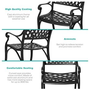 Nuu Garden 3 Pieces Patio Bistro Set, Cast Aluminum Patio Dining Set with Umbrella Hole All-Weather Garden Table and Chairs for Yard, Balcony, Black with Antique Bronze Edging