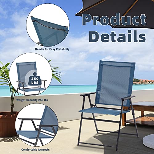 Vicllax Outdoor Dining Set for 4, 5-Piece Patio Furniture,1 Walnut Outdoor Dining Table and 4 Dark Blue Folding Chairs for Garden