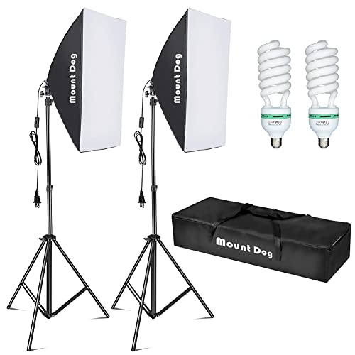 MOUNTDOG Softbox Photography Lighting Kit Softbox Light Photography Studio Lights 2X20 X28 E27 95W 5500K Soft Box Light Professional Photo Equipment for Photoshoot Video Recording Portraits Shooting