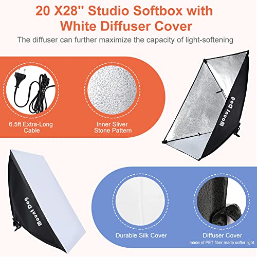 MOUNTDOG Softbox Photography Lighting Kit Softbox Light Photography Studio Lights 2X20 X28 E27 95W 5500K Soft Box Light Professional Photo Equipment for Photoshoot Video Recording Portraits Shooting