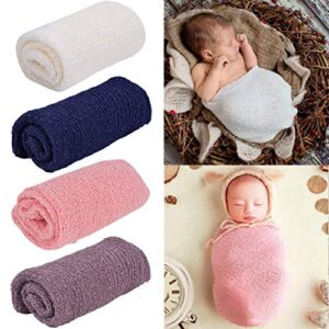 Outgeek Newborn Baby Photography Props 4 Pack Long Ripple Wrap DIY Newborn Photography Wrap (White, Pink, Navy and Lilac)