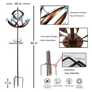 WinWindSpinner Outdoor Metal Wind Spinners for Yard Garden - Kinetic Yard Garden Wind Spinner, Gifts for Birthday, Mother's Day, Anniversary, Housewarming, Christmas (W26 x H86)