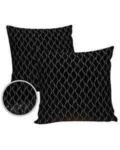 outdoor pillows 18×18 waterproof outdoor pillow covers, black wave line printed polyester throw pillow covers garden cushion decorative case for patio couch decoration set of 2, black texture