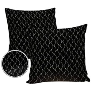 Outdoor Pillows 18x18 Waterproof Outdoor Pillow Covers, Black Wave Line Printed Polyester Throw Pillow Covers Garden Cushion Decorative Case for Patio Couch Decoration Set of 2, Black Texture