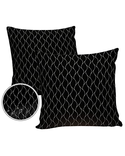 Outdoor Pillows 18x18 Waterproof Outdoor Pillow Covers, Black Wave Line Printed Polyester Throw Pillow Covers Garden Cushion Decorative Case for Patio Couch Decoration Set of 2, Black Texture