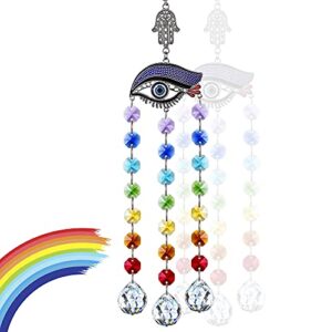 hanging crystals suncatcher ornament with hamsa hand evil eye charm pendant stained glass beads for window garden decoration