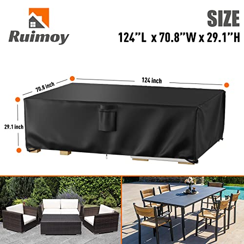 Ruimoy Patio Furniture Covers, Outdoor Furniture Cover Waterproof, General Purpose, Outside Table and Chair Covers, Heavy Duty 600D (124 Inch L x 70.8 Inch W x 29.1 Inch H)