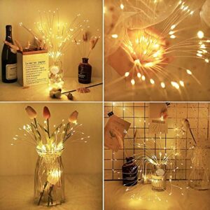 PETVAY 4 Pack Firework LED Lights, 480 LED 8 Modes Battery Operated Fairy String Lights with Remote, Hanging Starburst Lights for Wedding Christmas Party Patio Garden Decoration