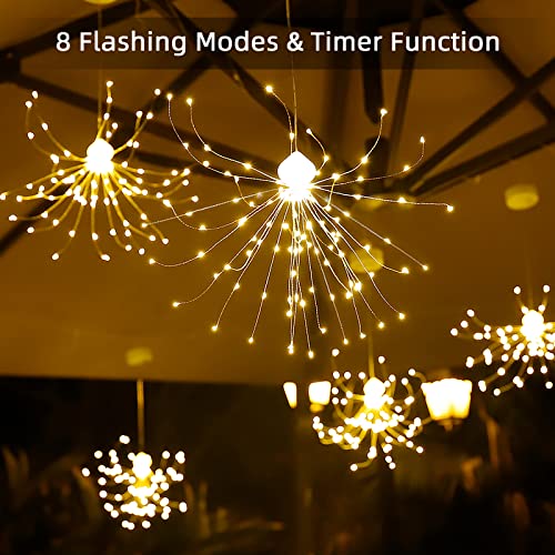 PETVAY 4 Pack Firework LED Lights, 480 LED 8 Modes Battery Operated Fairy String Lights with Remote, Hanging Starburst Lights for Wedding Christmas Party Patio Garden Decoration