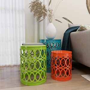 deco 79 metal indoor outdoor nesting accent table with carved trellis design, set of 3 22″, 18″, 15″h, multi colored