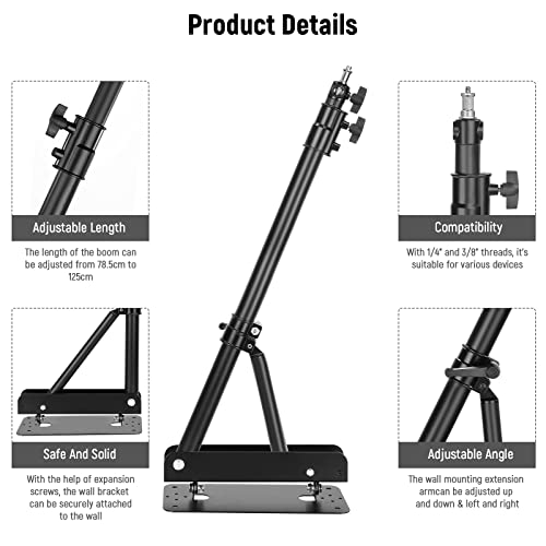 Neewer Wall Mounting Triangle Boom Arm for Photography Strobe Light, Monolight, Softbox, Umbrella, Reflector and Ring Light, Support 180 Degree Rotation, Max Length 4 Feet/125cm (Black)