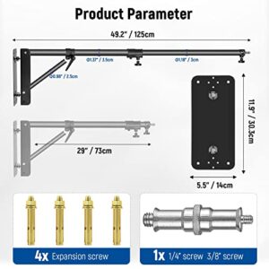 Neewer Wall Mounting Triangle Boom Arm for Photography Strobe Light, Monolight, Softbox, Umbrella, Reflector and Ring Light, Support 180 Degree Rotation, Max Length 4 Feet/125cm (Black)