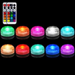 idyl light submersible led lights with remote, 10pcs mini underwater tea lights, battery operated rgb multicolor waterproof flameless candles for vase pond wedding party festival home decorations