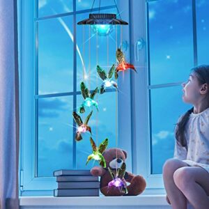 solar wind chimes, led hummingbird color changing outdoor indoor waterproof mobile decorative outdoor hanging solar lights for home patio yard garden decor birthday great gifts