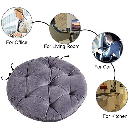 Big Hippo Chair Pads with Ties, Soft 17-Inch Round Thicken Chair Pads Seat Cushion Pillow for Garden Patio Home Kitchen Office or Car Sitting(Grey)