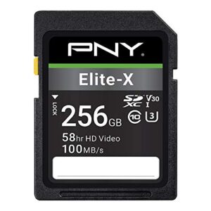 pny 256gb elite-x class 10 u3 v30 sdxc flash memory card – 100mb/s, class 10, u3, v30, 4k uhd, full hd, uhs-i, full size sd