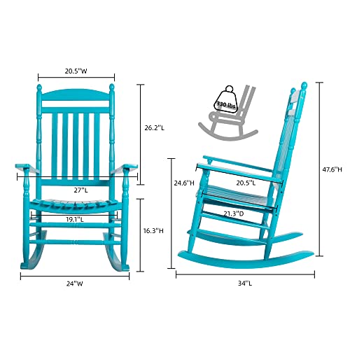 Set of 2 Outdoor Rocking Chairs, Outdoor Indoor Oversized Patio Rocker Chair High Back Rocker for Garden, Lawn, Balcony, Backyard and Patio Porch Rocker, Load Bearing 330 lbs (Blue)