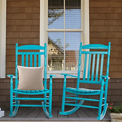 Set of 2 Outdoor Rocking Chairs, Outdoor Indoor Oversized Patio Rocker Chair High Back Rocker for Garden, Lawn, Balcony, Backyard and Patio Porch Rocker, Load Bearing 330 lbs (Blue)