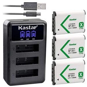 kastar battery x3 + charger for sony np-bx1 hdr-as200v hdr-as30 hdr-as300 hdr-as50 hdr-cx240 hdr-cx405 hdr-cx440 hdr-gw66 hdr-gwp88 hdr-mv1 hdr-pj240 hdr-pj270 hdr-pj405 hdr-pj410 hdr-pj440 dsc-hx99