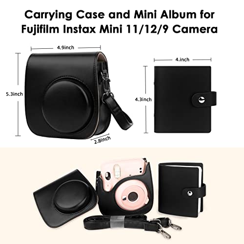 Protective Camera Case for Fujifilm Instax Mini 11 12 9 Instant Camera with Instax Mini Album, Photo Album for Fujifilm Instax Mini Camrea, PU Leather Bag Cover with Removable Adjustable Strap, Black