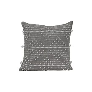 foreside home & garden gray striped hand woven 18x18 outdoor decorative throw pillow with pulled yarn accents, 18 x 18 x 5