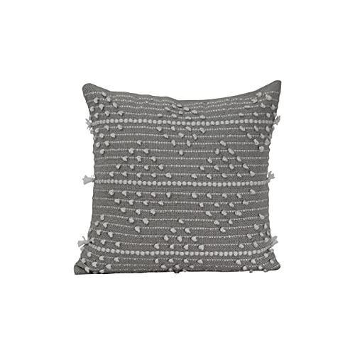 Foreside Home & Garden Gray Striped Hand Woven 18X18 Outdoor Decorative Throw Pillow with Pulled Yarn Accents, 18 x 18 x 5