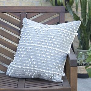 Foreside Home & Garden Gray Striped Hand Woven 18X18 Outdoor Decorative Throw Pillow with Pulled Yarn Accents, 18 x 18 x 5