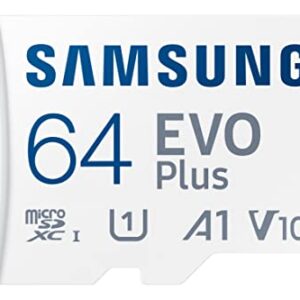 SAMSUNG EVO Plus w/ SD Adaptor 64GB Micro SDXC, Up-to 130MB/s, Expanded Storage for Gaming Devices, Android Tablets and Smart Phones, Memory Card, MB-MC64KA/AM, 2021