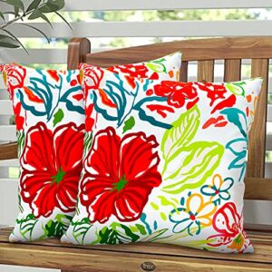 HYOPUO Pack of 2 Outdoor Waterproof Throw Pillow Covers Garden Colorful Flowers Farmhouse Outdoor Pillow Covers for Patio Funiture Garden 18x18 Inch