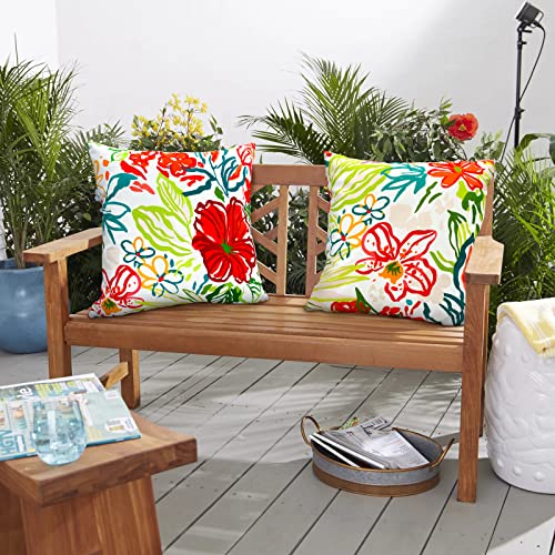 HYOPUO Pack of 2 Outdoor Waterproof Throw Pillow Covers Garden Colorful Flowers Farmhouse Outdoor Pillow Covers for Patio Funiture Garden 18x18 Inch