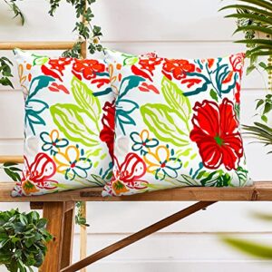 HYOPUO Pack of 2 Outdoor Waterproof Throw Pillow Covers Garden Colorful Flowers Farmhouse Outdoor Pillow Covers for Patio Funiture Garden 18x18 Inch