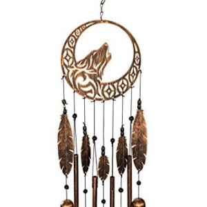 VP Home 27.5" H Rustic Copper Tribal Wolf Dream Catcher Wind Chimes for Outside Unique Dreamcatcher Wolf Windchimes Outdoor Decoration Garden Decor Wolf Wind Chime Gift for Women, Mom, Grandma, Unisex