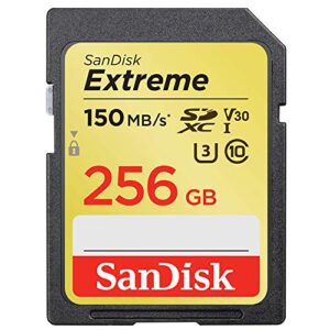 sandisk 256gb extreme sdxc uhs-i memory card – 150mb/s, c10, u3, v30, 4k uhd, sd card – sdsdxv5-256g-gncin
