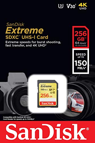 SanDisk 256GB Extreme SDXC UHS-I Memory Card - 150MB/s, C10, U3, V30, 4K UHD, SD Card - SDSDXV5-256G-GNCIN