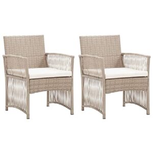 dgzliio outdoor dining armchair, garden chairs, patio armchairs with cushions 2 pcs beige poly rattan suitable for terrace garden backyard lawn pool water surface.