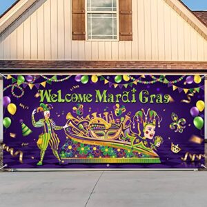 outdoor mardi gras garage door banner cover masquerade party backdrop decoration extra large mardi gras banner photo props dancing background for carnival birthday party supplies 6.1 x 13 ft