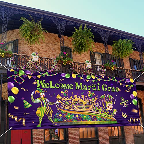 Outdoor Mardi Gras Garage Door Banner Cover Masquerade Party Backdrop Decoration Extra Large Mardi Gras Banner Photo Props Dancing Background for Carnival Birthday Party Supplies 6.1 x 13 ft