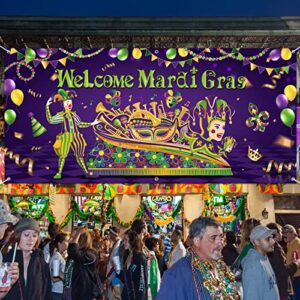 Outdoor Mardi Gras Garage Door Banner Cover Masquerade Party Backdrop Decoration Extra Large Mardi Gras Banner Photo Props Dancing Background for Carnival Birthday Party Supplies 6.1 x 13 ft