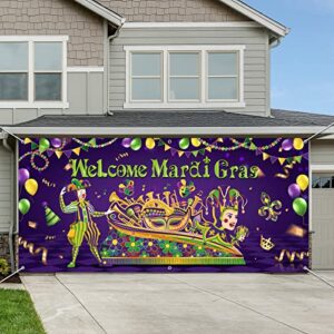 Outdoor Mardi Gras Garage Door Banner Cover Masquerade Party Backdrop Decoration Extra Large Mardi Gras Banner Photo Props Dancing Background for Carnival Birthday Party Supplies 6.1 x 13 ft