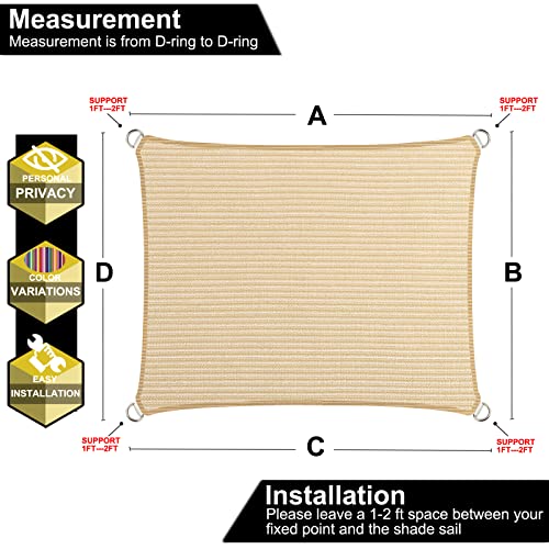 5' x 8' Beige Straight Edge Sun Shade Sail, Rectangle Awning Outdoor Shade Cloth Pergola Cover UV Block Fabric- Customized