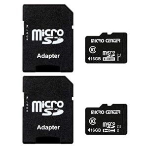 micro center 16gb class 10 micro sdhc flash memory card with adapter for mobile device storage phone, tablet, drone & full hd video recording – 80mb/s uhs-i, c10, u1 (2 pack)