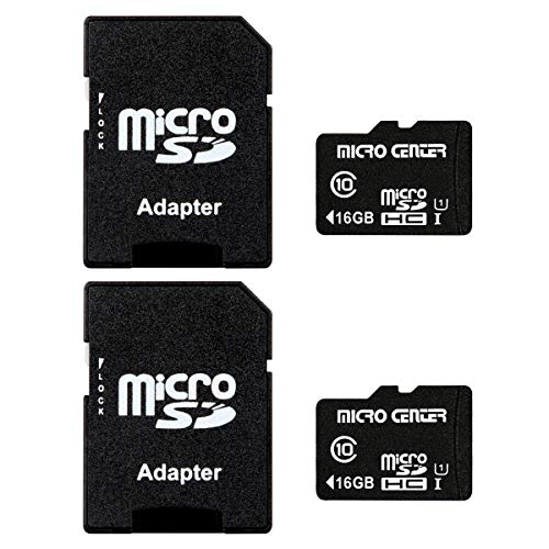 Micro Center 16GB Class 10 Micro SDHC Flash Memory Card with Adapter for Mobile Device Storage Phone, Tablet, Drone & Full HD Video Recording - 80MB/s UHS-I, C10, U1 (2 Pack)