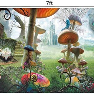 7x5FT Alice in Wonderland Party Photo Backdrop,Fairy Tale Castle Photography Background for Birthday Party Decorations Supplies,Portrait Studio Booth Props