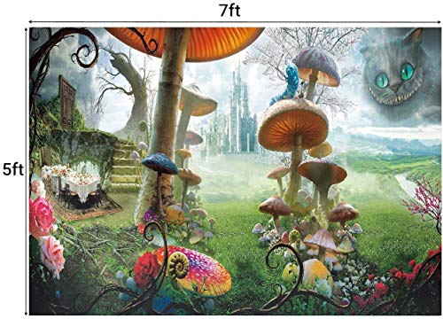 7x5FT Alice in Wonderland Party Photo Backdrop,Fairy Tale Castle Photography Background for Birthday Party Decorations Supplies,Portrait Studio Booth Props