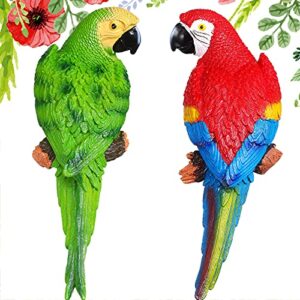 2 pieces parrot decor outdoor tiki bar decorations large realistic parrot statues for outside red green lifelike bird sculptures garden patio yard lawn figurines for tropical animal tree wall decor