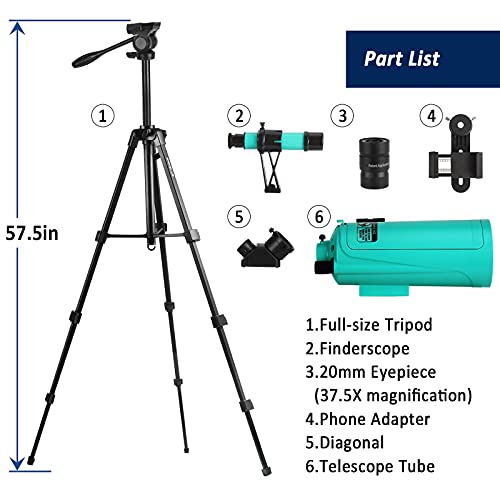 Sarblue Maksutov-Cassegrain Telescope, Mak60 Telescopes for Kids Adults 750x60mm, Compact Portable for Travel, Beginner Astronomy Telescope with Adjustable Tripod Finderscope and Phone Adapter