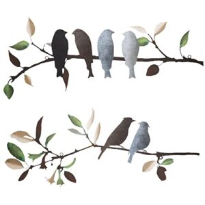 2 pcs metal birds wall art vivid birds on branch metal birds wall decor hanging leaves with birds outdoor wall decor rustic bird decor leaf wall decor or balcony garden indoor outdoor decor(retro colors)