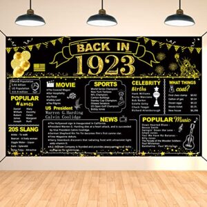 darunaxy 100th birthday black gold party decoration, back in 1923 banner 100 year old birthday party poster supplies, 6×3.6ft large vintage 1923 backdrop photography background for men and women