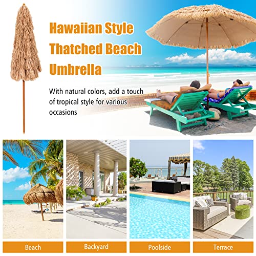 TANGKULA 8 FT Thatched Patio Umbrella, Hawaiian Style Grass Beach Umbrella with 8 Ribs, Portable Outdoor Tropical Palapa Tiki Umbrella for Beach Patio Garden Pool (8 FT)
